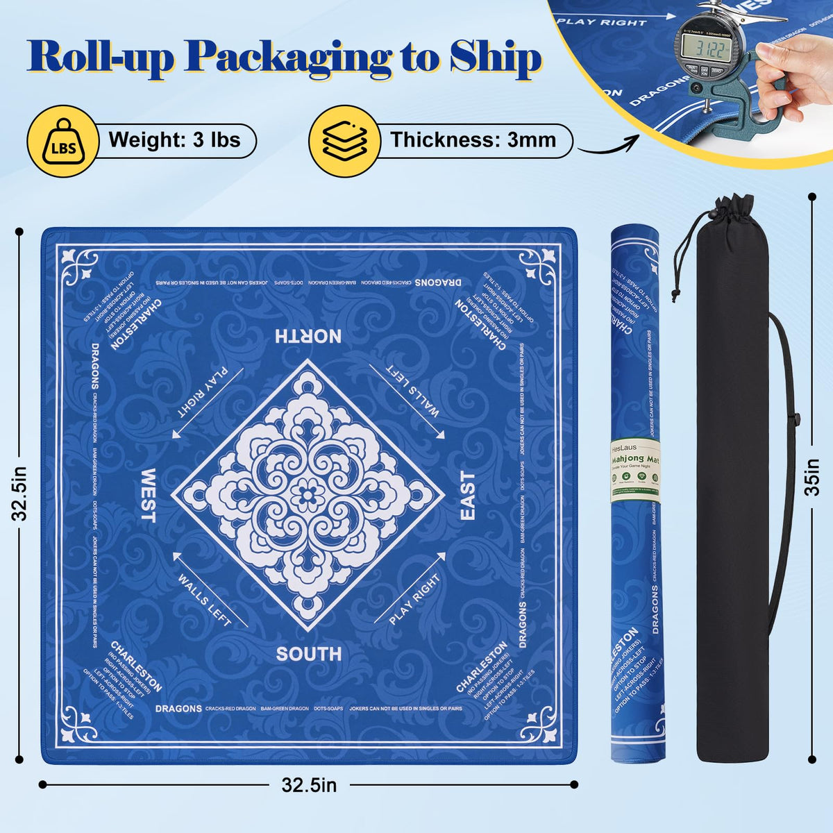 HesLaus Mahjong Mat 3mm thickness reduces tile noise for quieter rounds
