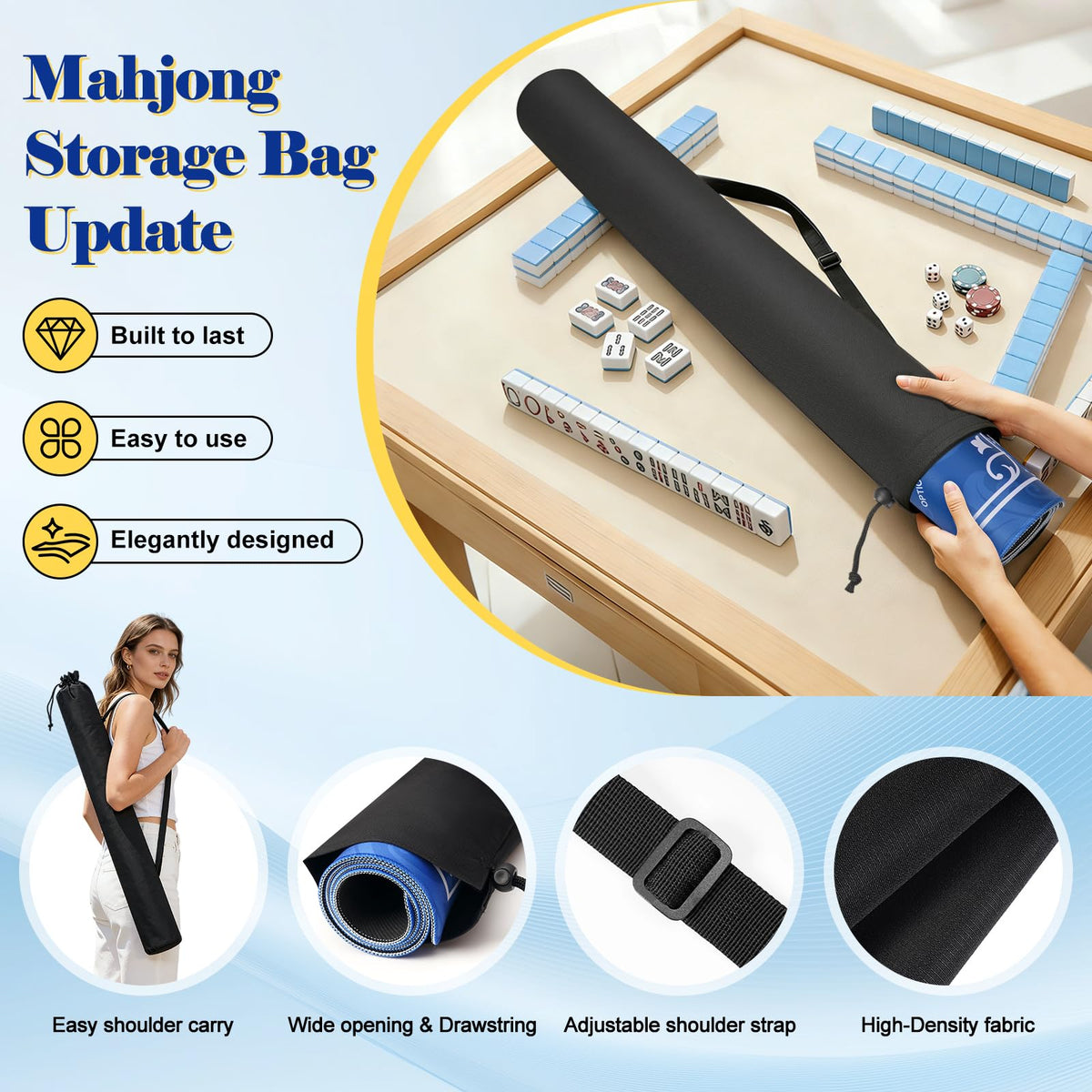 HesLaus Mahjong Mat storage bag with strap for easy transport