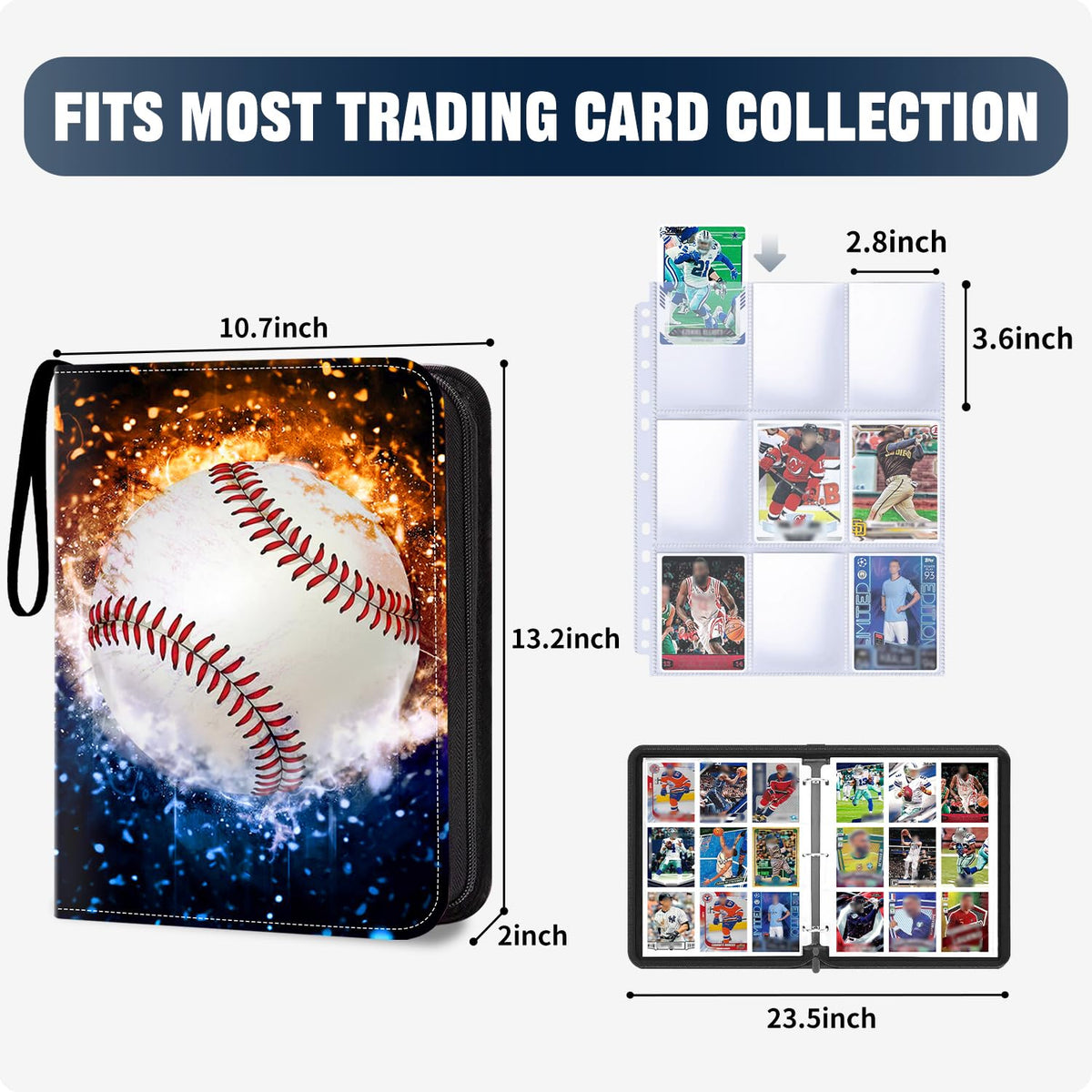 HESPLUS Baseball card binder with waterproof PU leather guards against spills.