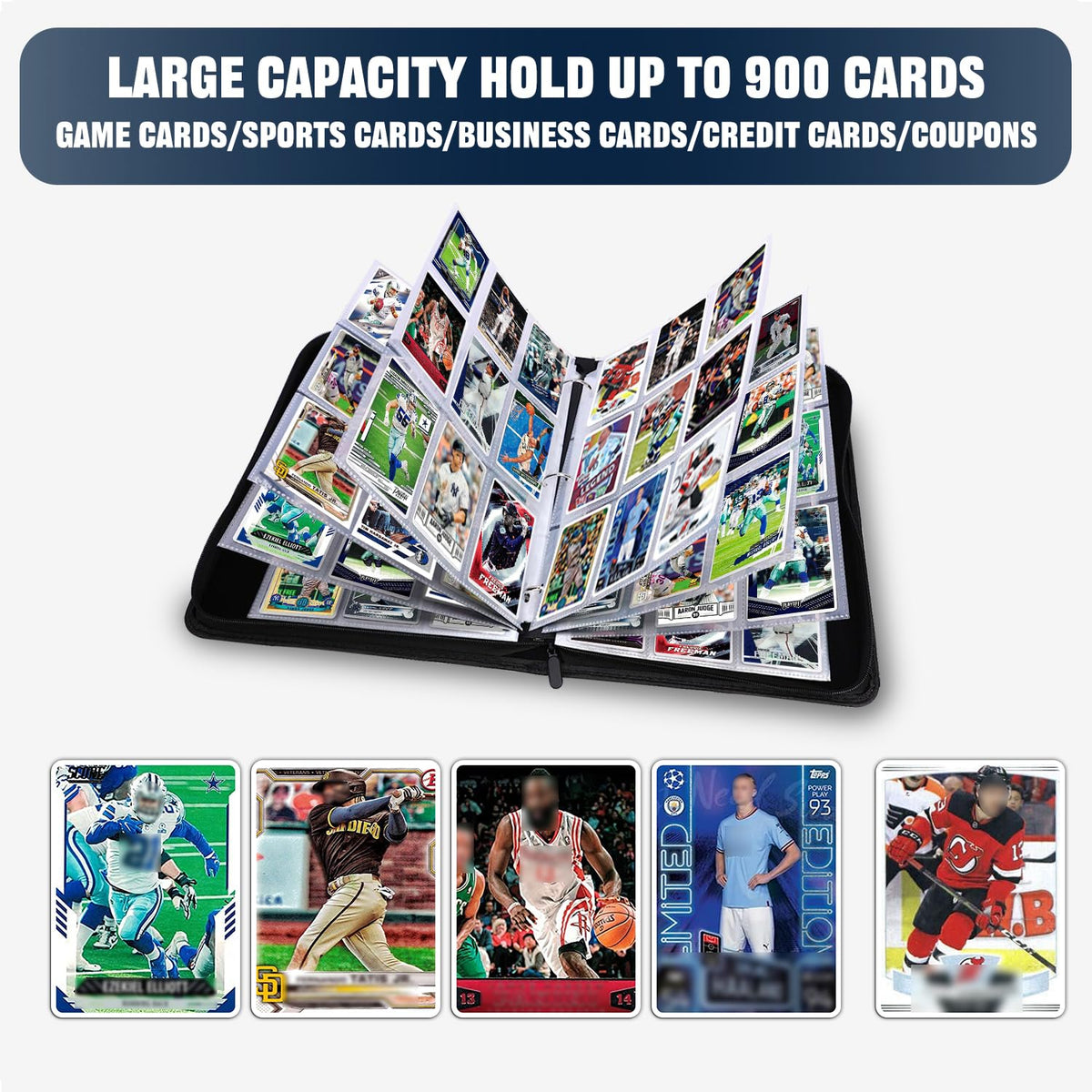 HESPLUS baseball card binder zipper closure secures cards during travel.