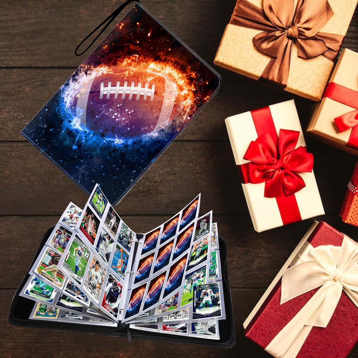 HESPLUS versatile binder fits football, baseball, basketball, and gaming cards.