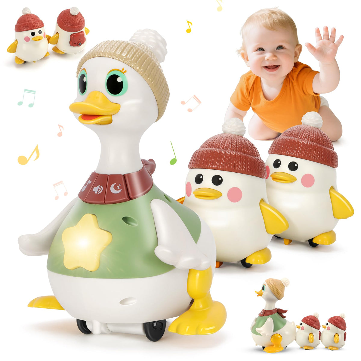 Hestiasko duck go mode toy glides with lights and music to encourage crawling and exploration