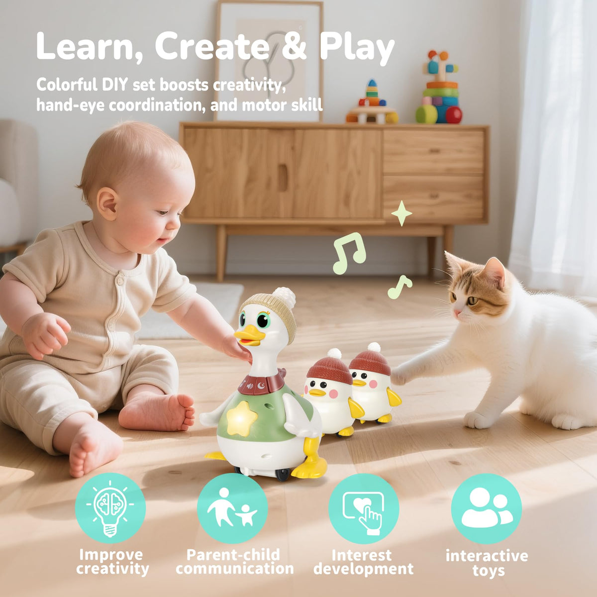 Hestiasko duck stop mode toy emphasizes hands-on learning through tapping and cause and effect