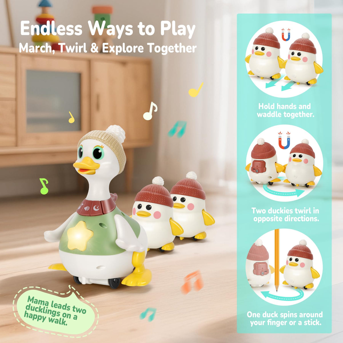 Hestiasko mama duck toy invites interactive play and bonding during sessions