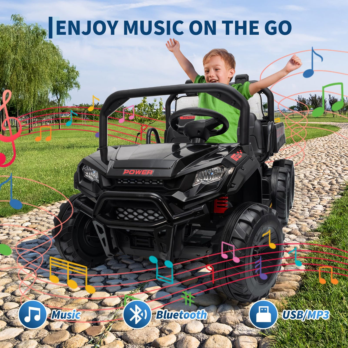 Hetoy music player with MP3/AUX ports for customizable playtime.