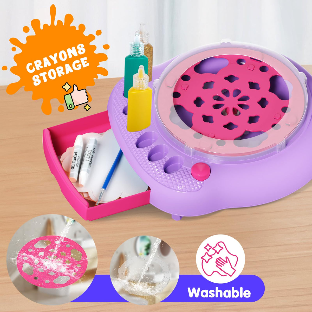 Hewaurorion Spin Art Machine artboards provide kid-friendly shapes for creativity