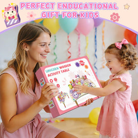 Hewaurorion unicorn activity table ice cream stick game encourages thinking.
