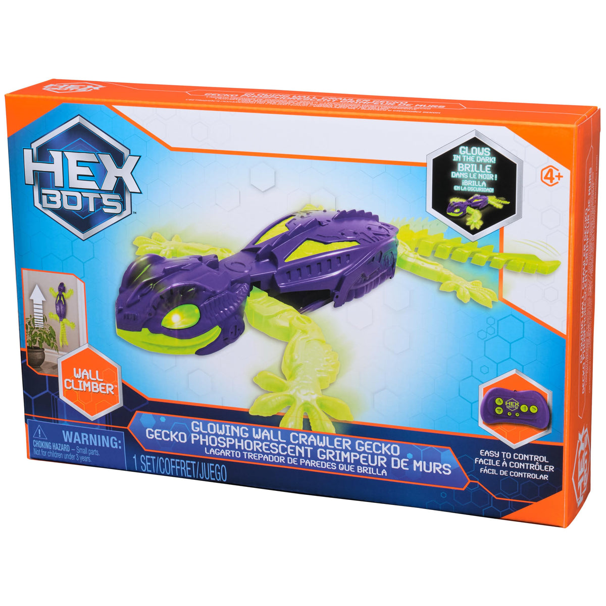 HEX BOTS Glow-dark design highlighting the gecko for evening play sessions.