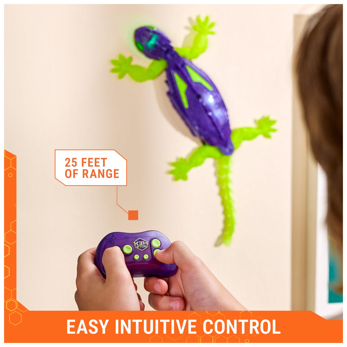 HEX BOTS Gecko with silicone limbs and tail offering flexible crawling feel.