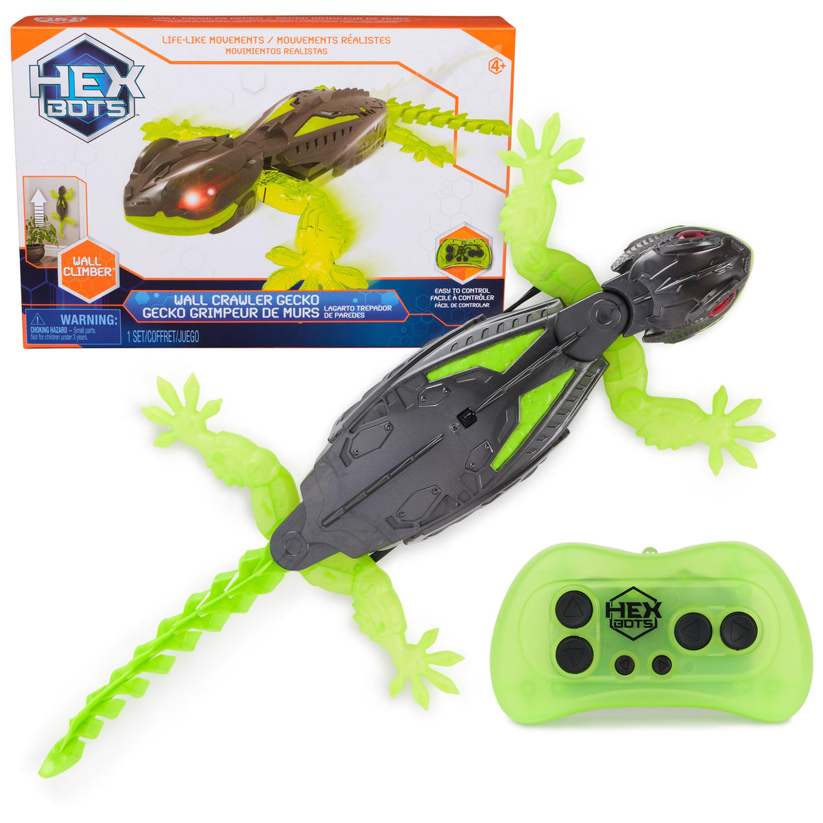 HEX BOTS Wall Crawler Gecko on the floor demonstrating lifelike crawling for pranks