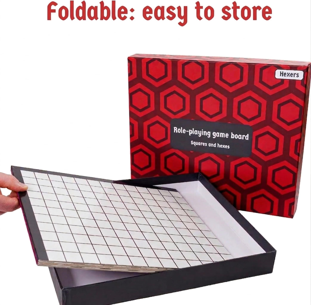 Hexers board shows hex grid on the reverse for versatile map design.