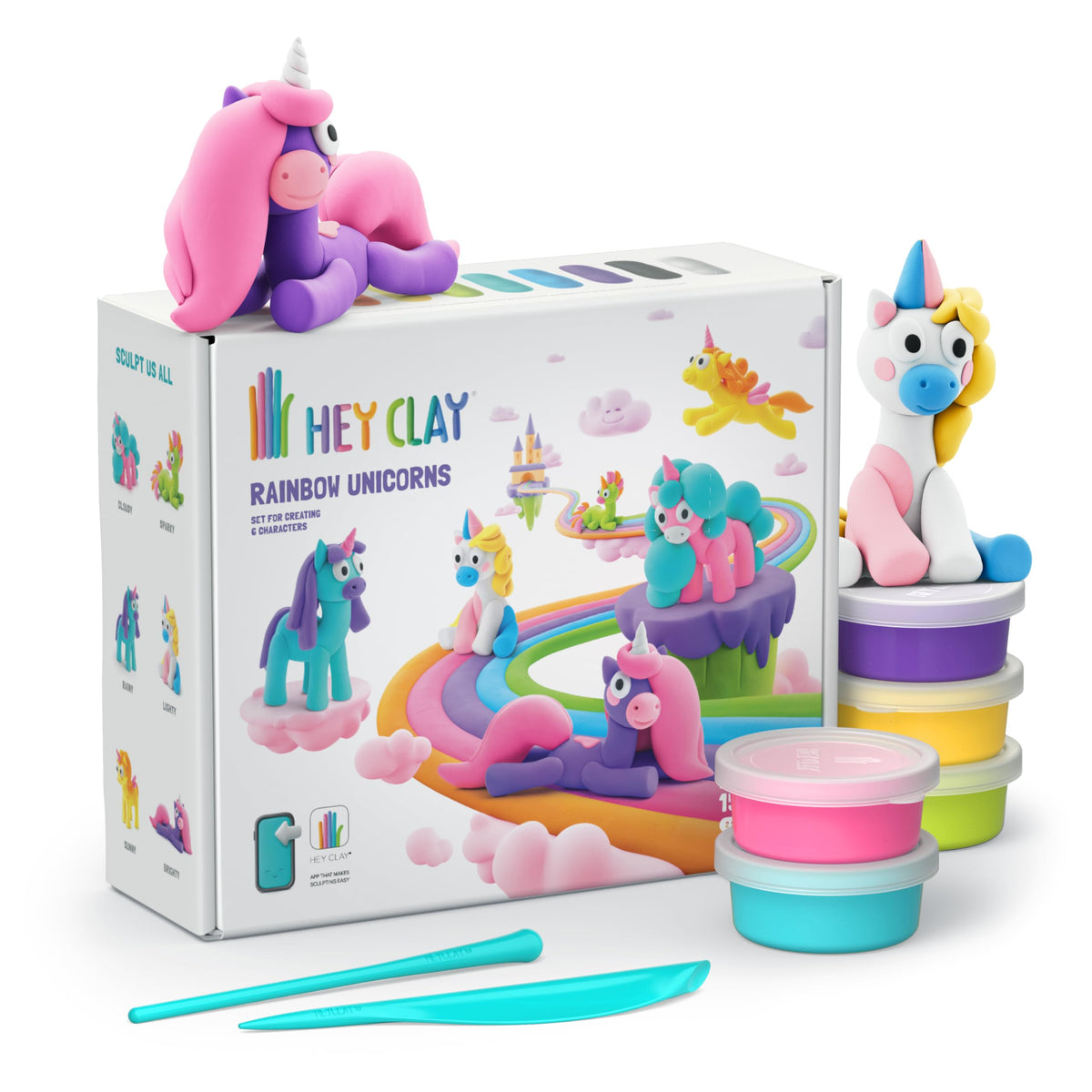HEY CLAY 15 Cans Rainbow Unicorns pack with vibrant colors for creative play.