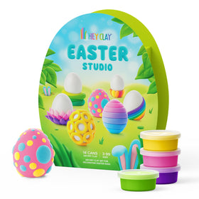 Hey Clay Easter Studio colored clay cans for bright egg designs