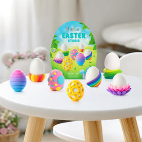 Hey Clay Easter Studio egg decorating with 3D texture on eggs