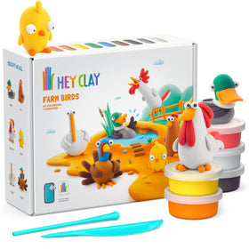 HEY CLAY Farm Birds Set box demonstrates a colorful starter kit for imaginative play.