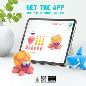 Hey Clay interactive app guides, fun prompts keep kids entertained while exploring shapes and colors.