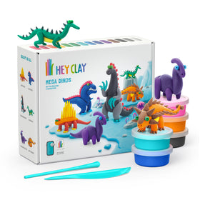 HEY CLAY mega-dinos-set with bright colors for imaginative play.