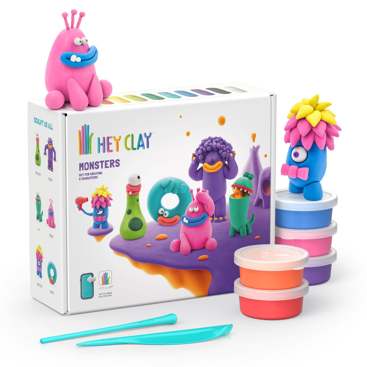 HEY CLAY Monsters set with bright cans inspires colorful creative play