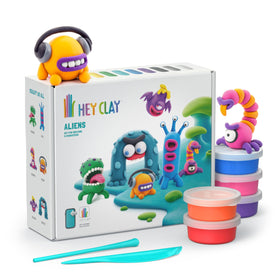 HEY CLAY set with colourful tins ready for bright, imaginative play