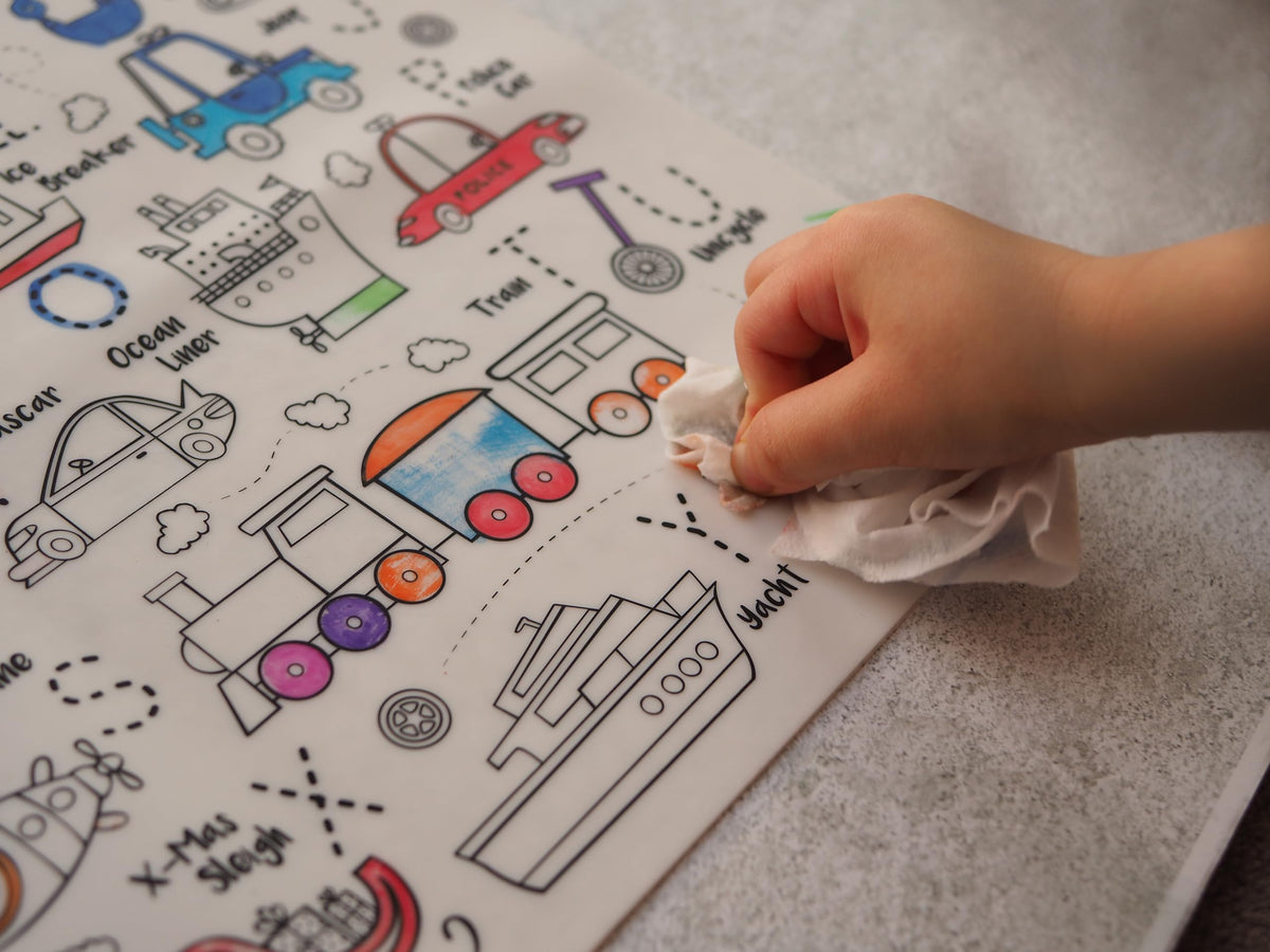 HeyDoodle debossed tracing outlines guide kid’s finger movements