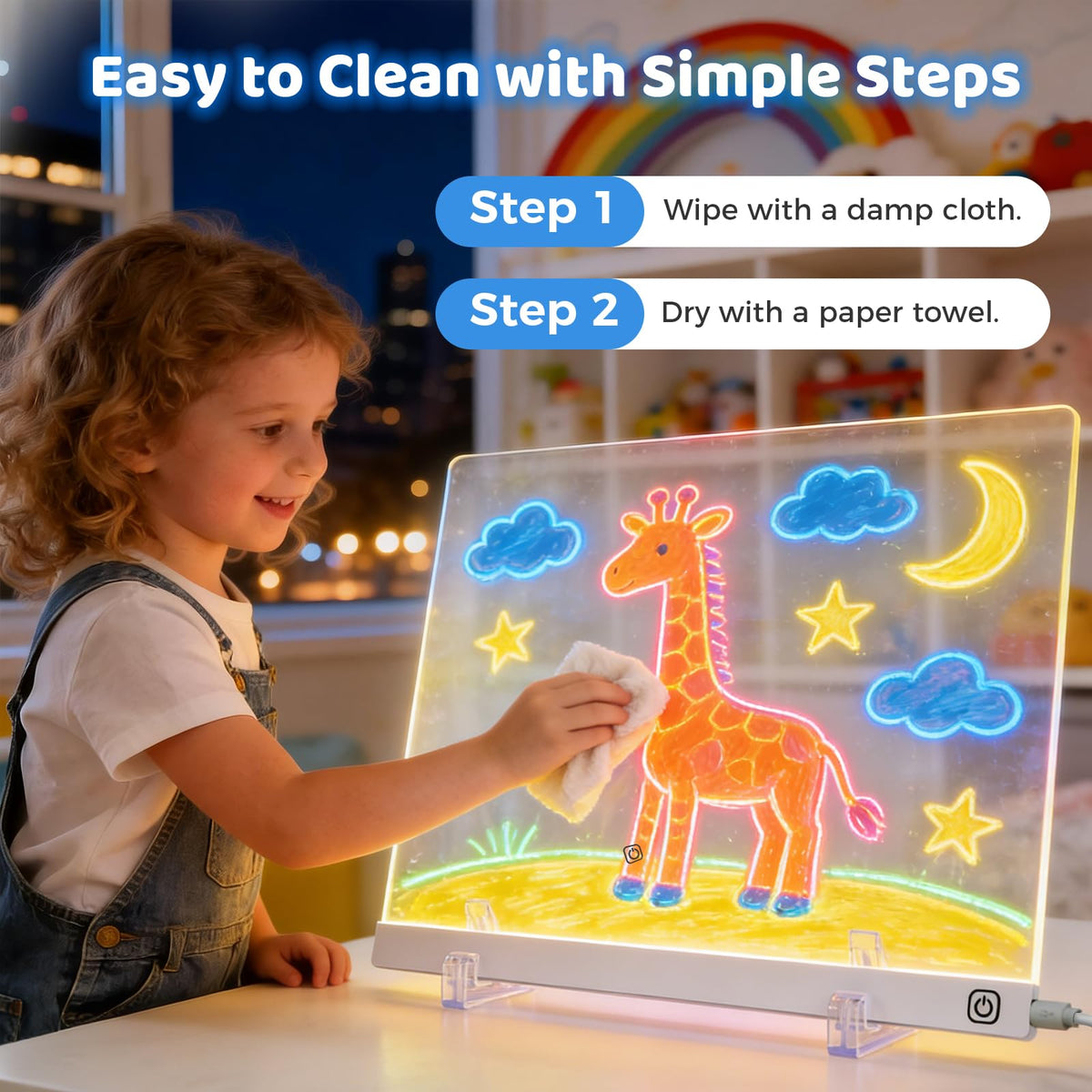 HEY-FUN easy-clean surface makes wipe-away cleanup quick after art.