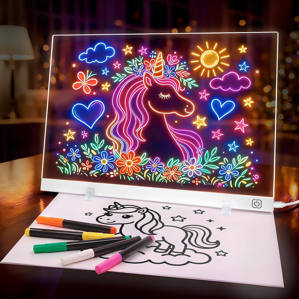 HEY-FUN LED drawing board glows for screen-free creative play at home.