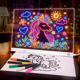 HEY-FUN LED drawing board glows for screen-free creative play at home.