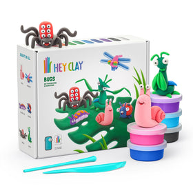 HEY CLAY Bugs Set color cans on desk, inviting imaginative play