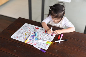 HeyDoodle mat wipes clean with a damp cloth for repeated coloring