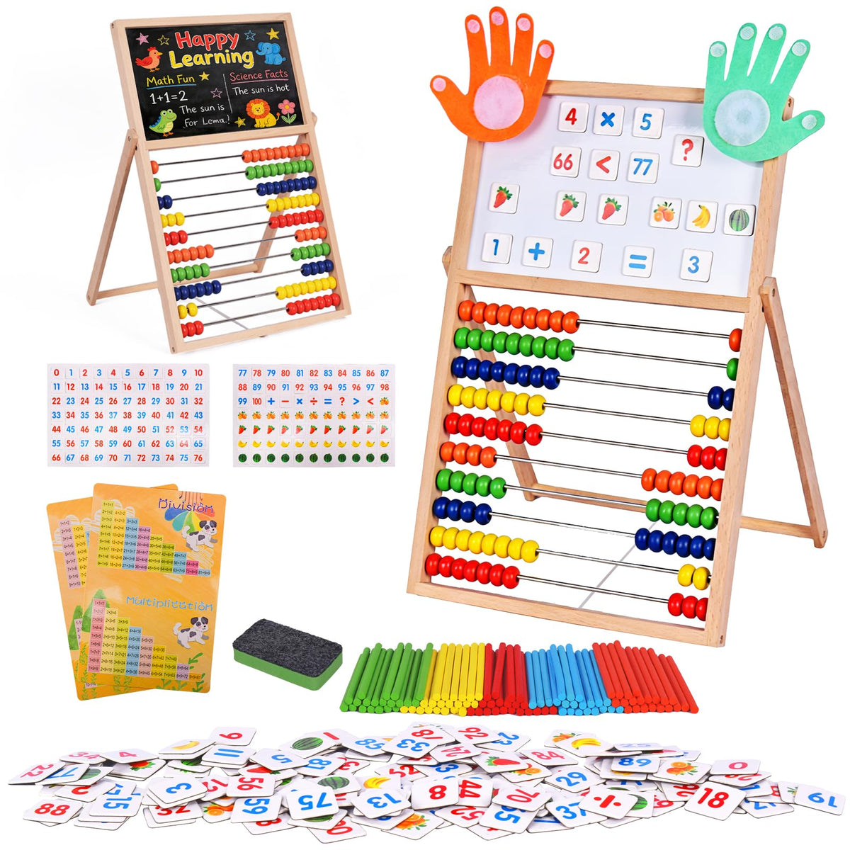 Heyfriday wooden abacus with double-sided board for early math practice