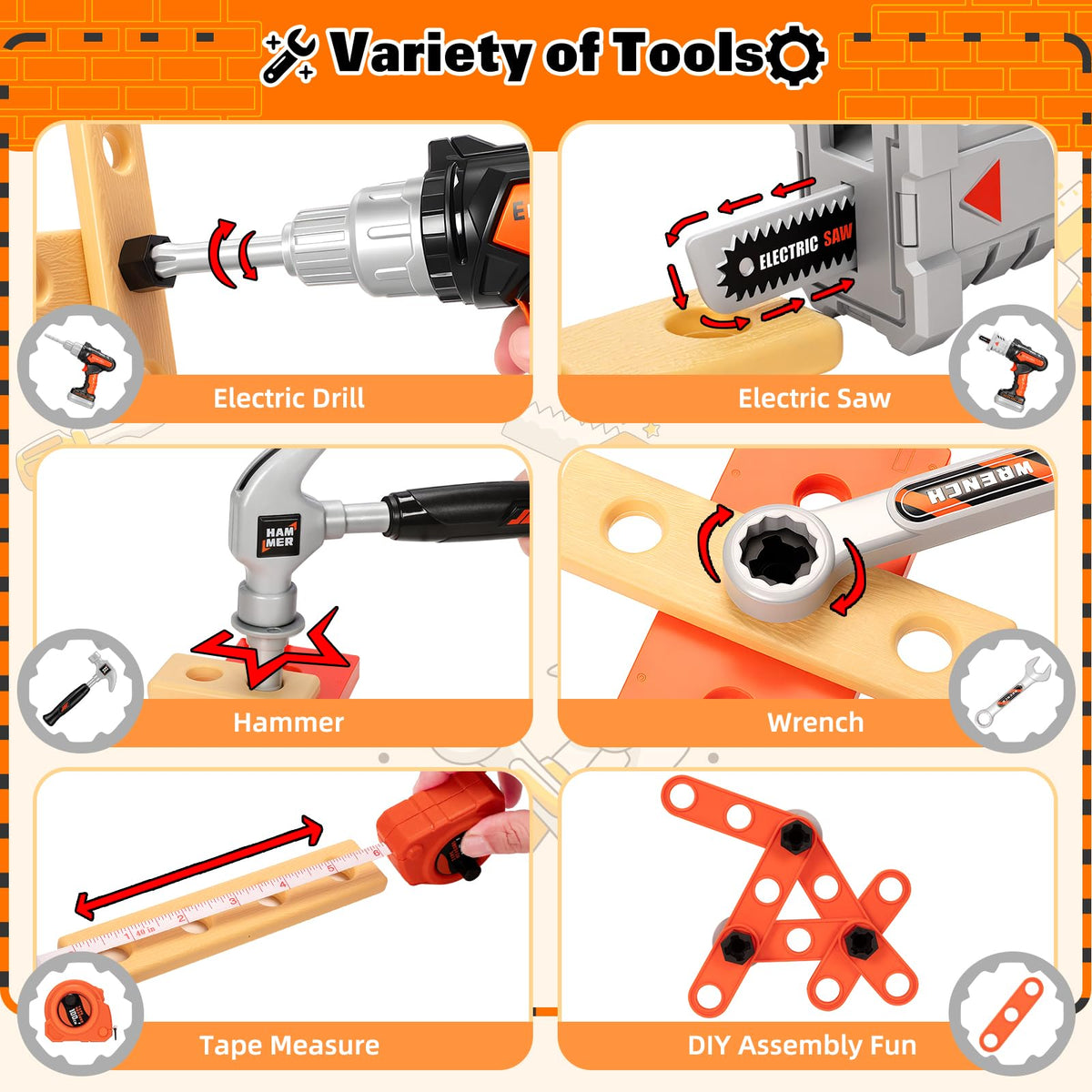 Heygelo hammer for simulated building tasks and hand-eye coordination