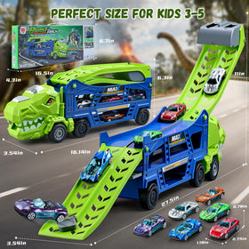 Heygelo dinosaur truck shows dual race tracks for head-to-head fun