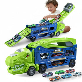 Heygelo dinosaur transporter truck with six cars for coordinated play