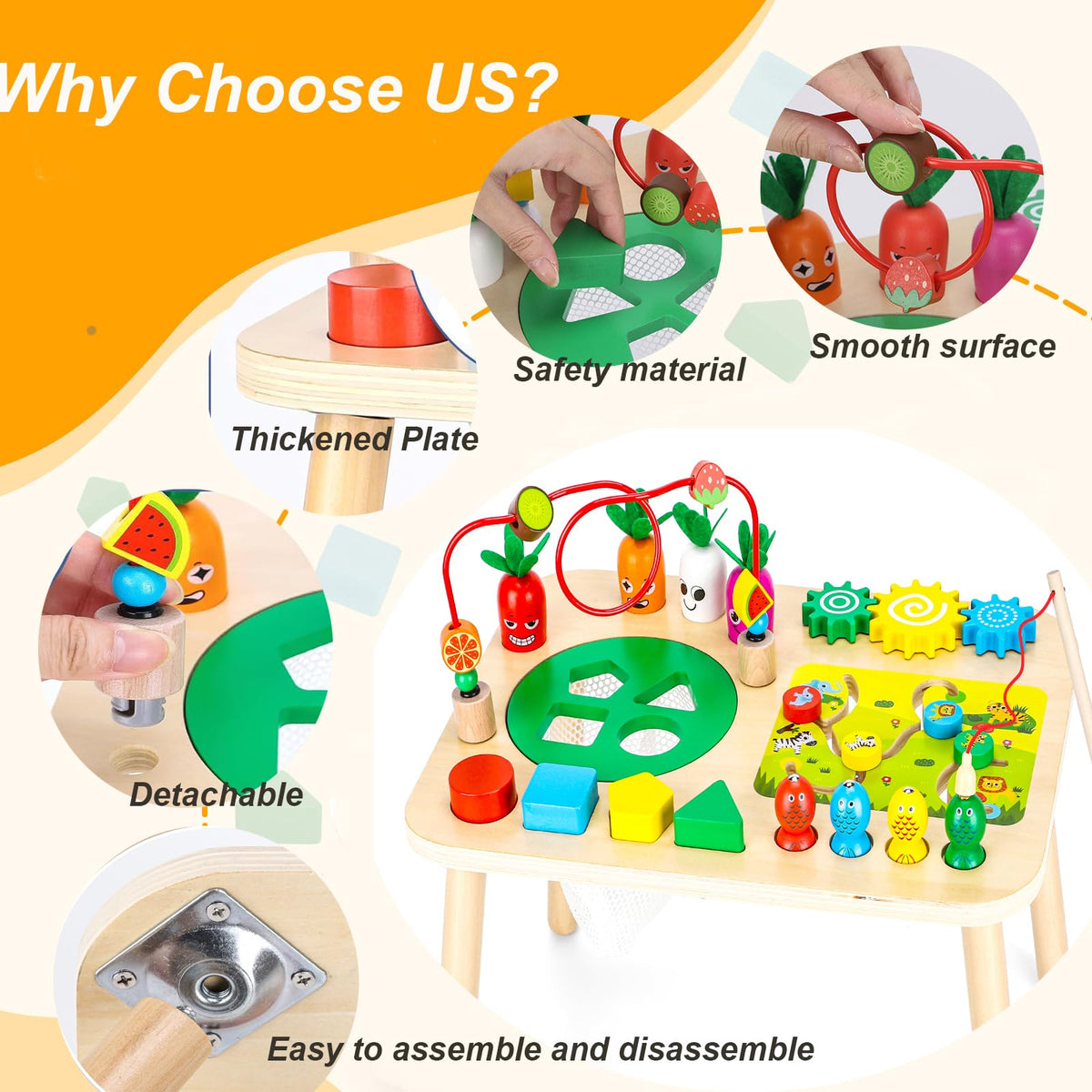 HEYLANDU activity table helps hand-eye coordination through sorting and stacking.