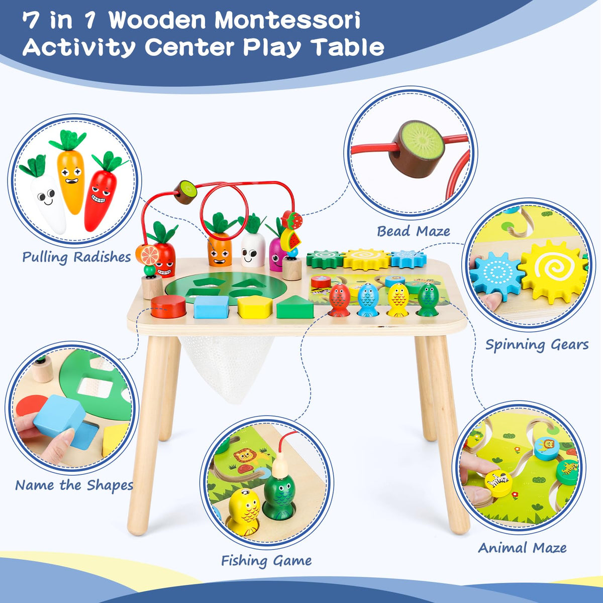 HEYLANDU wooden sensory table showing shape matching in action.
