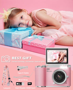 Rechargeable HEYMAO Kids Camera with 32GB card for longer shooting sessions.