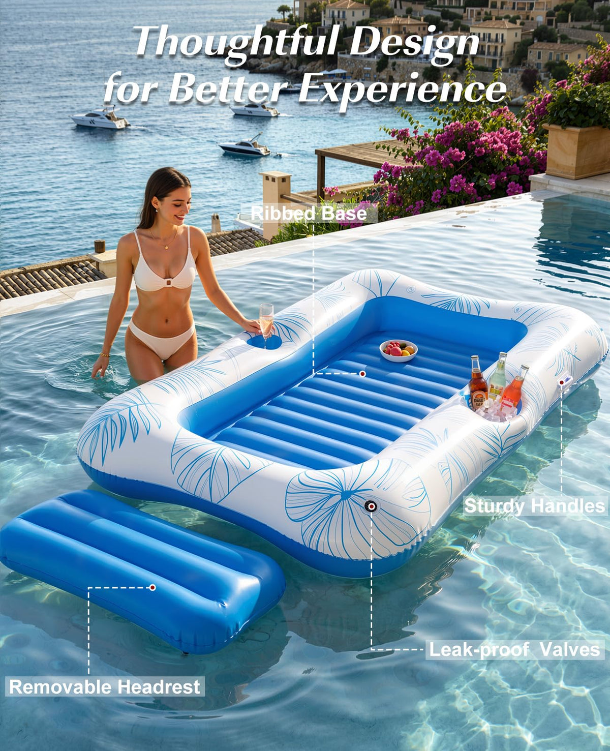 HeySplash float with cup holder and ice bucket keeps drinks within reach.