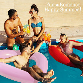 HeySplash pink float with crystal sequins adds bright, photogenic flair for pool parties