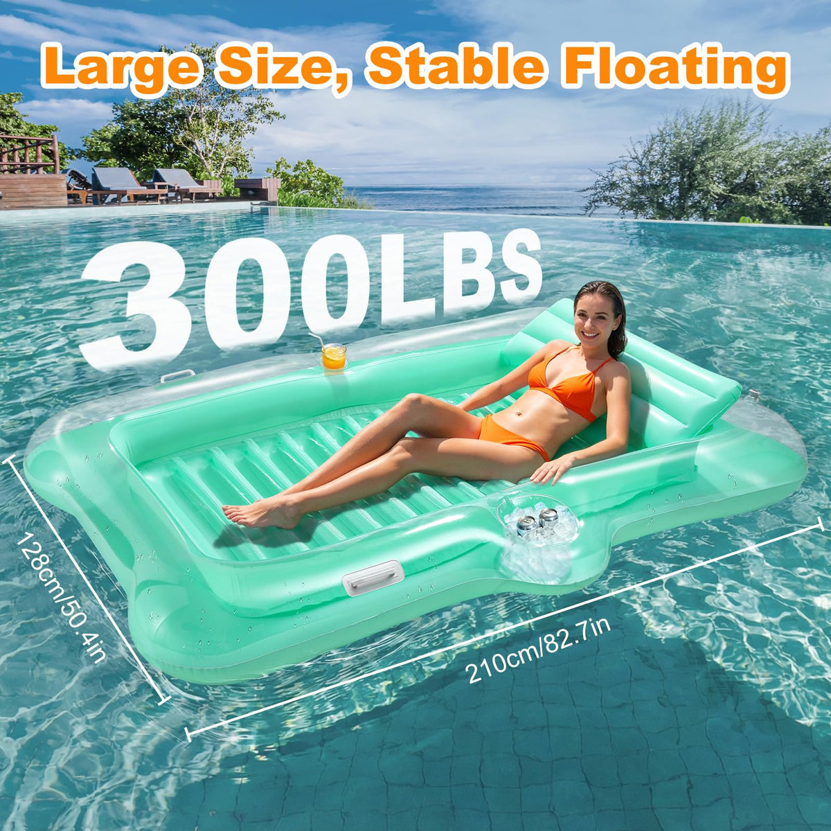 HeySplash float with detachable pillow providing neck support while relaxing