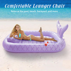 HeySplash purple tanning lounger enjoyed by friends during sunny days.