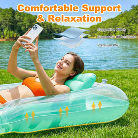 HeySplash float features a bright leaf pattern for poolside style
