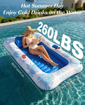 HeySplash float with removable head pillow providing neck support during pool lounging.