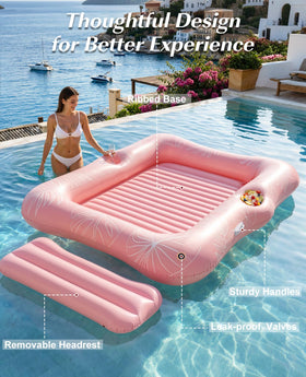 HeySplash float with removable neck pillow and ribbed base for comfort
