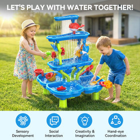 HeySplash water table top flow whale demonstrates cascading water for sensory exploration