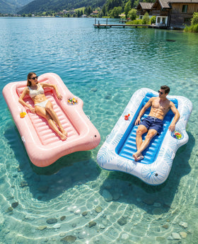 HeySplash 210 cm by 128 cm raft with vibrant leaf print.