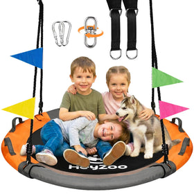 HeyZoo 43-inch saucer swing with 360-degree swivel for versatile playtime.