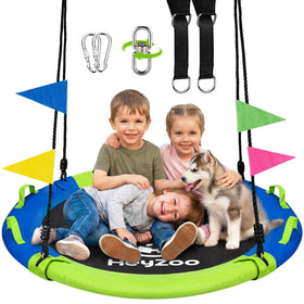 HeyZoo 43-inch saucer swing with 900lb capacity for sturdy backyard fun.