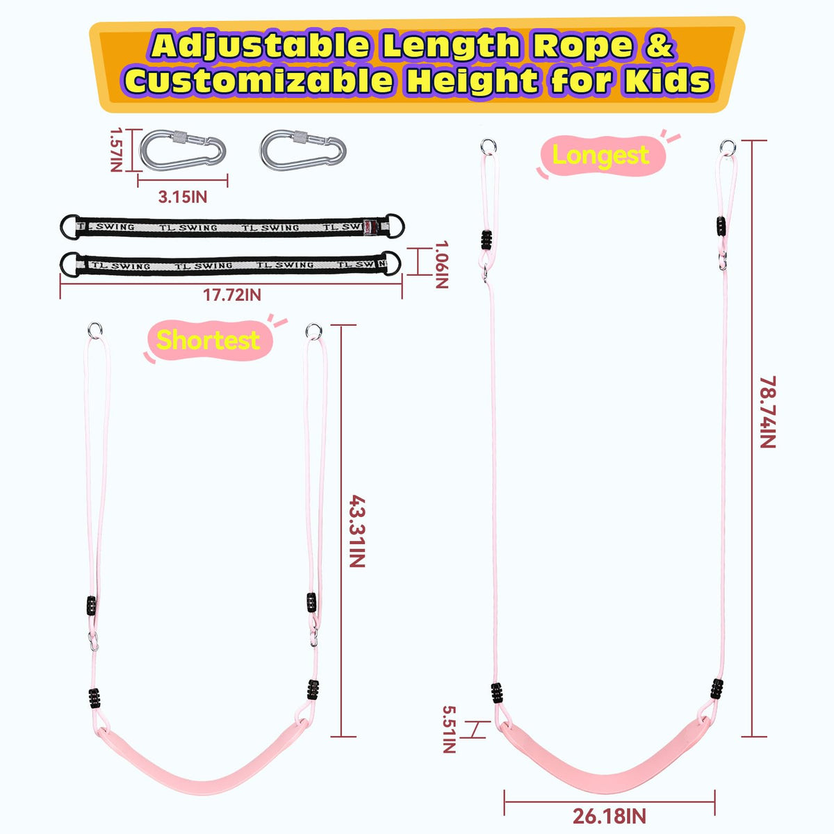 HeyZoo adjustable rope length demonstrates 43.3 to 78.7 inch range