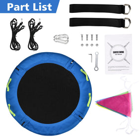 HeyZoo blue saucer swing seat adds vibrant color for kids' outdoors.