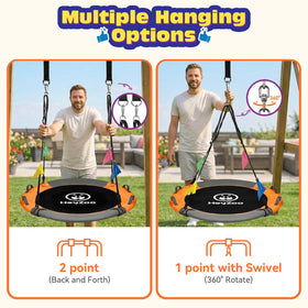 HeyZoo saucer swing with four colorful flags for backyard excitement.